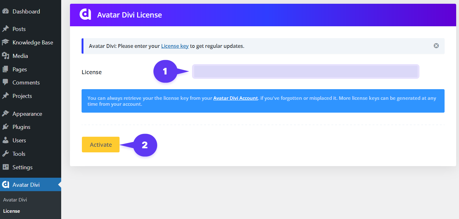 Activate Avatar Divi License